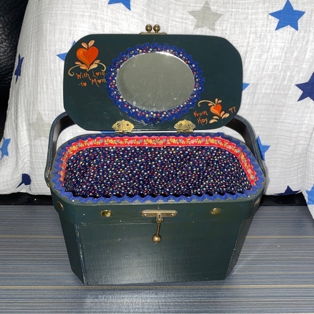 vintage wooden chest made and painted and designed by hand from the 70s